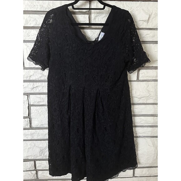 Motherhood A Line Black Lace Overlay Knee Length Dress 1X Lined Short Sleeve - Picture 1 of 7